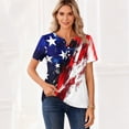 thumbnail image 4 of Women's T Shirt Independence Day Print Button Short Sleeve Daily Weekend Fashion Basic V- Neck Regular Top, 4 of 5