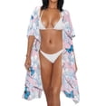 thumbnail image 3 of Xoenoiee Butterfly Cherry Blossom Print Women's Kimono Cardigan Summer Swimsuit Coverups Beach Cover Up Quick Dry Open Front Resort Wear for Vacation, 3 of 7
