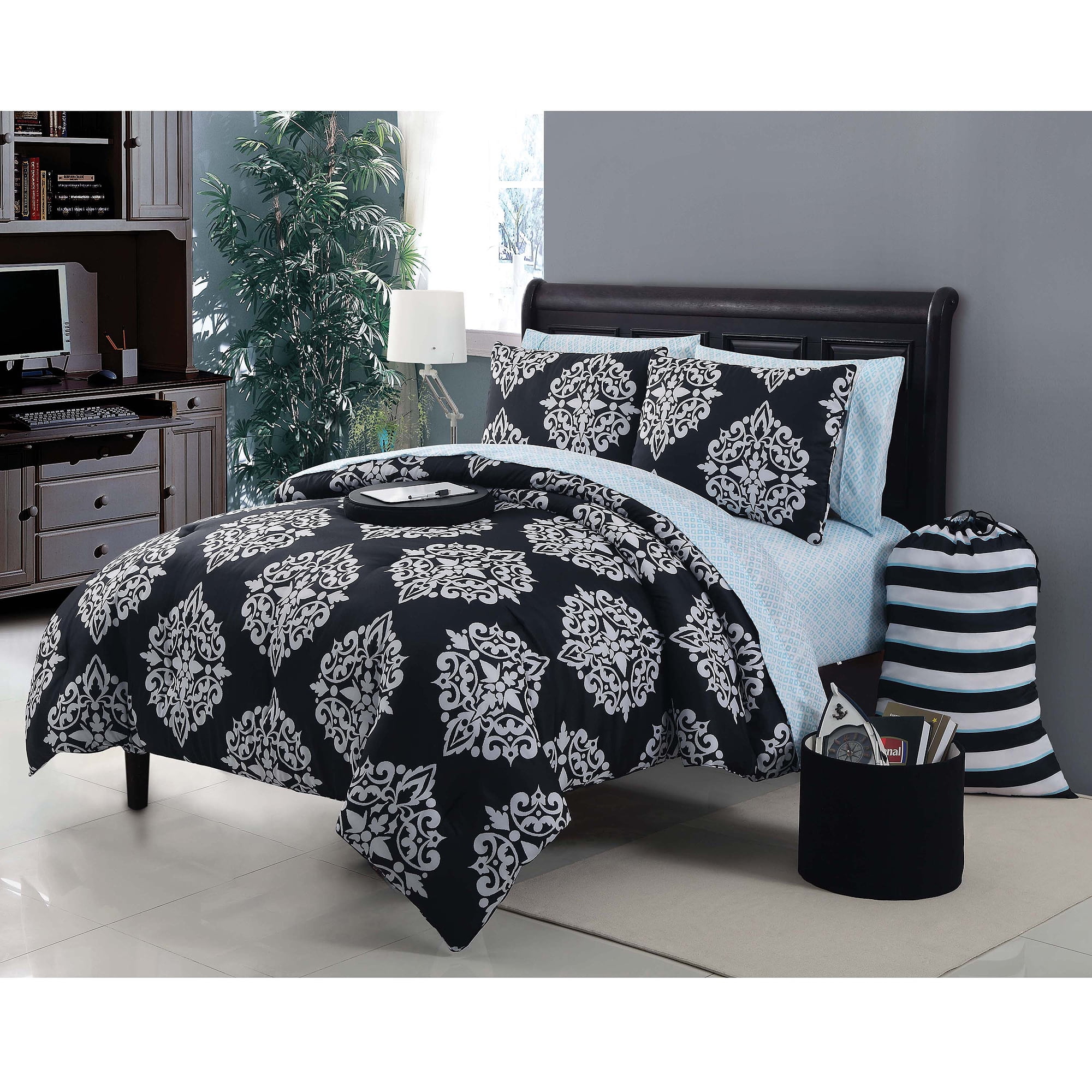 Victoria Classics Daria Bedding Comforter Set, Black/Blue