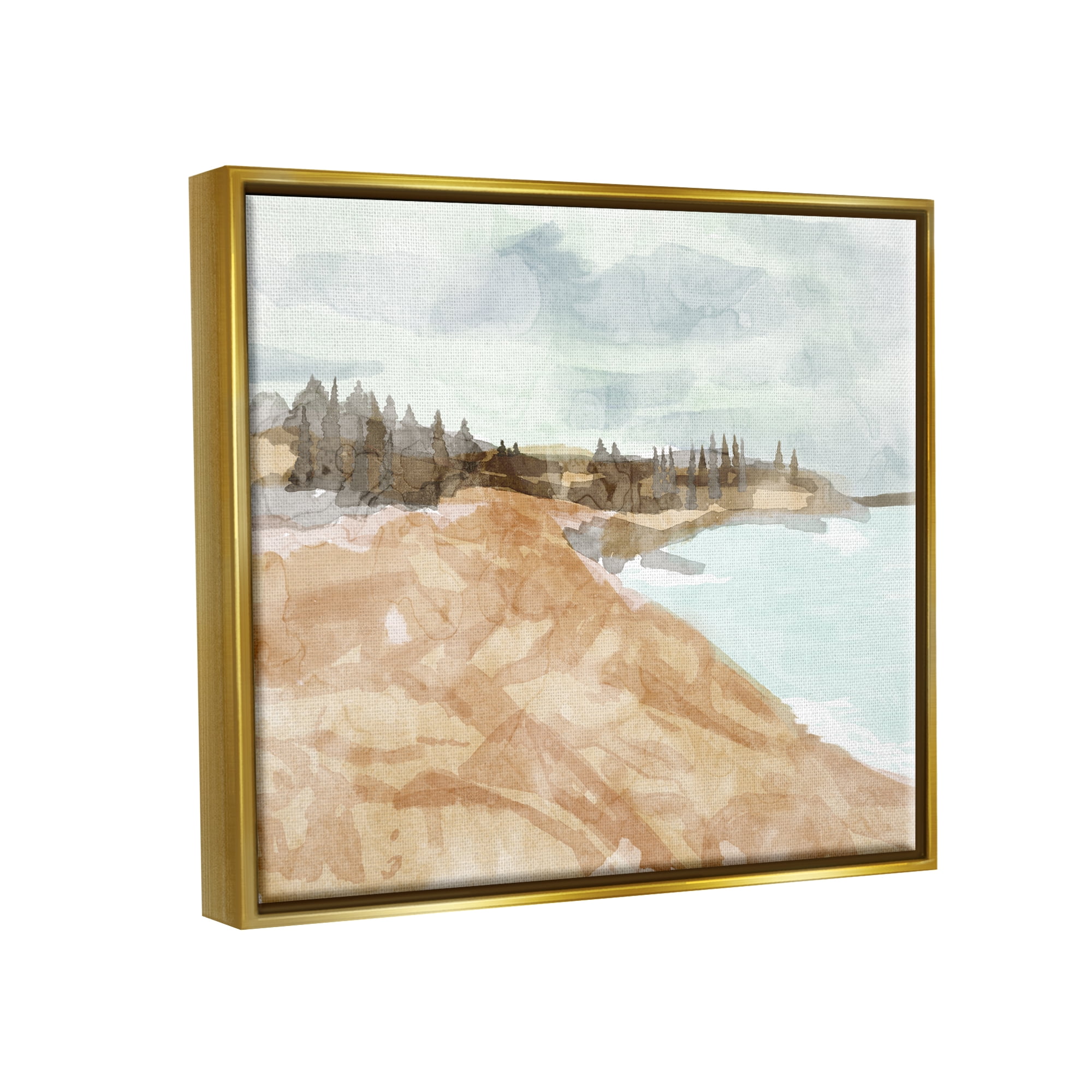 Stupell Abstract Sandy Beach Coastal Landscape Landscape Painting Gold Floater Framed Art Print Wall Art