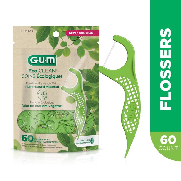 GUM® Eco Clean™ Flossers, Promotes Healthier Gums, Fresh Mint Flavour, 60 Count