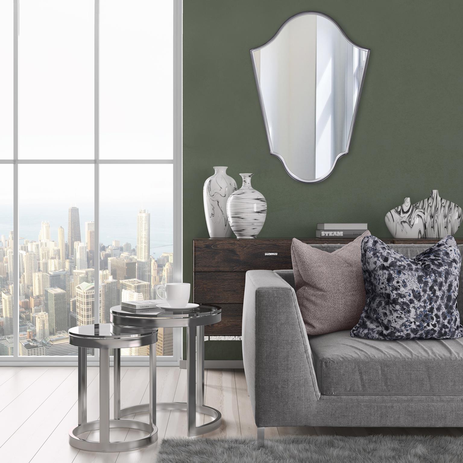 Tyler Dillon Arched Wall Mirror with Matte Gray Iron Frame - 41.5"H x 29"W