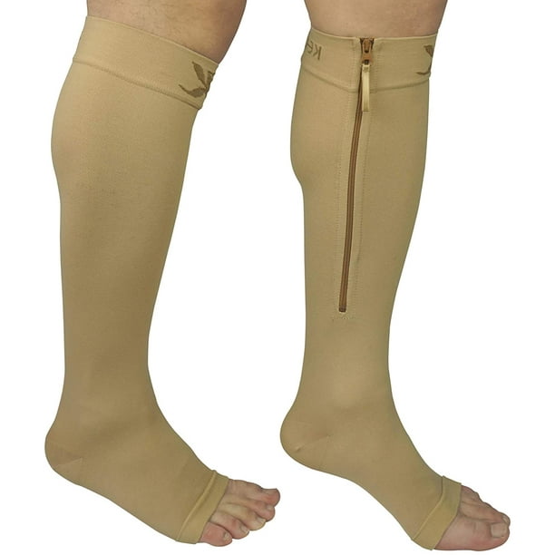 Zipper Compression Socks Firm Support for Men Women, Open Toe, 20-30 mmHg  Medical Zipper Compression Stockings with Wide Calf - Varicose Veins, DVT
