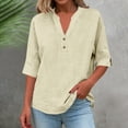 thumbnail image 7 of cocolona Summer Linen Shirts for Women 3/4 Sleeve V Neck Button Tops Fashion Casual Loose Lightweight Blouses, 7 of 7