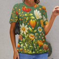 thumbnail image 6 of Nostalgic Vintage Floral Women's Short Sleeve Tops Casual Blouses T Shirt, 6 of 6