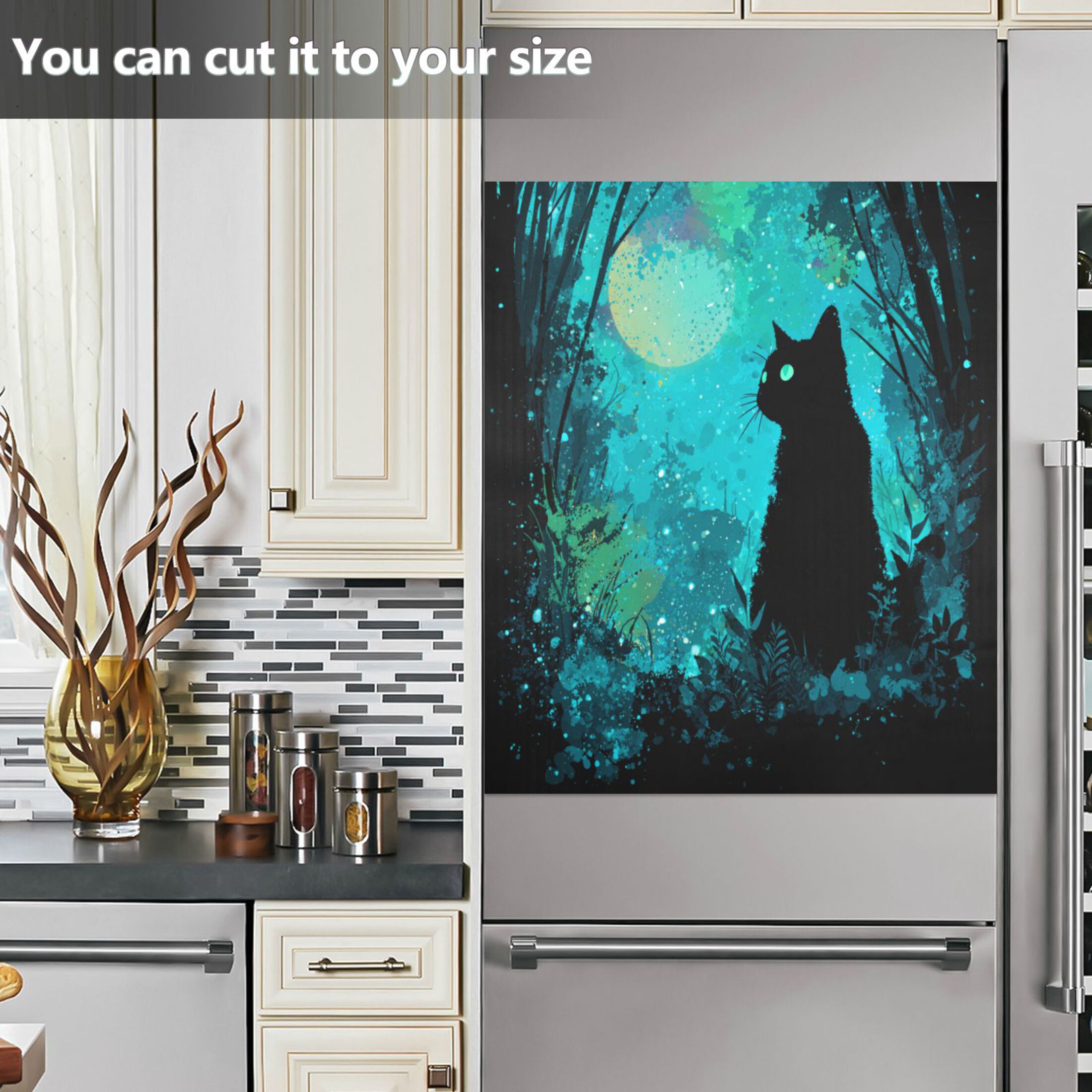 Dishwasher Magnetic Refrigerator Magnet Cover Sticker Home Decorative 23"x26" Magic Black Cat