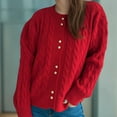thumbnail image 4 of UTSJKR Women's Twist Knit Cardigan Sweater, Long Sleeve Loose Casual Sweaters Coat Open Front Button Down Warm Jumper Tops Red L, 4 of 6