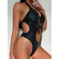 thumbnail image 5 of Conjunto de Bikini con cuello Halter de Metal para mujer, bañador Sexy de cintura baja con Tanga, traje de baño de 2 piezas de Color sólido, ropa de playa, 5 of 5