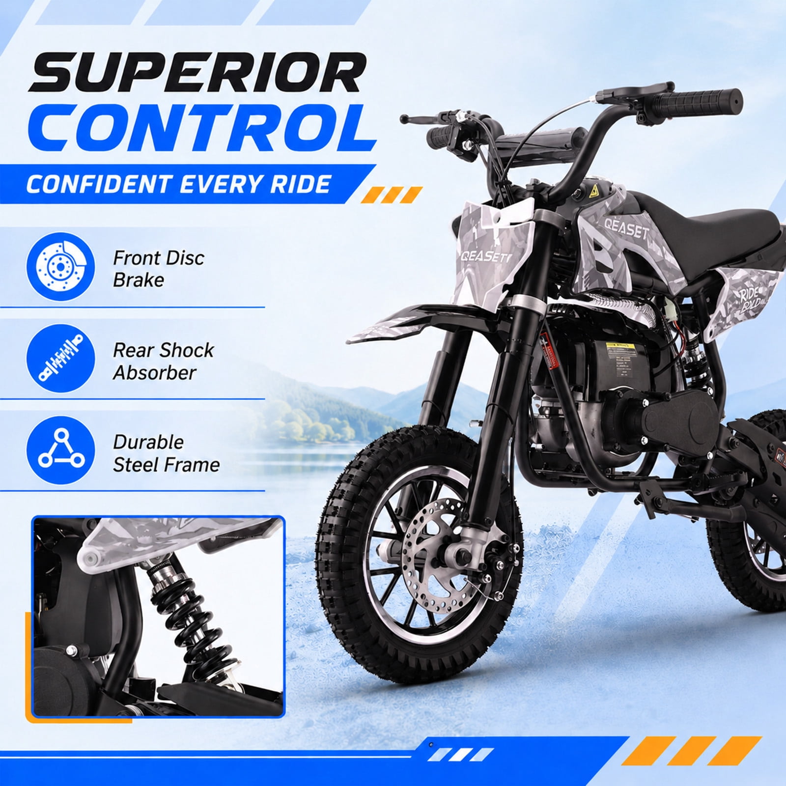 QEASET 39CC Dirt Bike, Mini Bike 4-Stroke Gas Powered off Road with Max Speed 20MPH, Pull Start