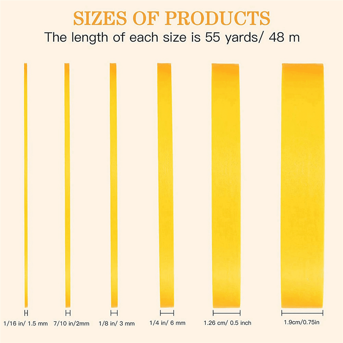 18 Tape 1/16,7/10,1/8,1/4,1/2,3/4 Inch x 55Yard, Fineline Masking Tape, Painters Automotive Masking Tape