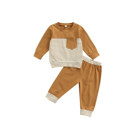 

Newborn Baby Boy Outfits Long Sleeve Striped Print Shirt Pullover Tops and Long Pants Clothes