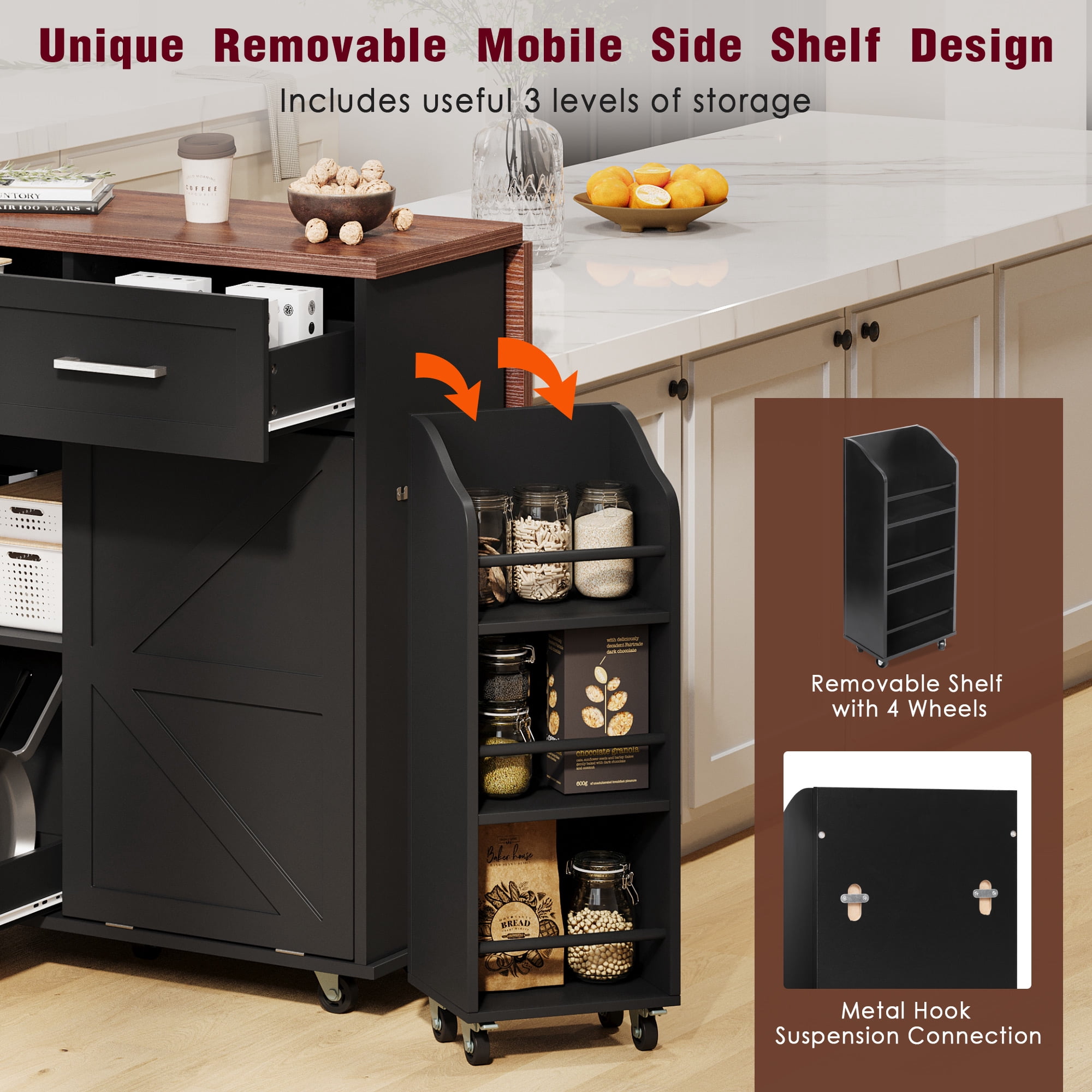 Homy Casa Multi-Function Rolling Utility Cart with Large Storage, Tilt-Out Trash Bin, Adjustable Shelves