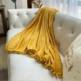 thumbnail image 5 of LOMAO Flannel Blanket Soft Throw Blanket with Pompom Fringe Lightweight Gift Blankets Fit Couch Sofa Bed(51"x 63")(Mustard Yellow), 5 of 8