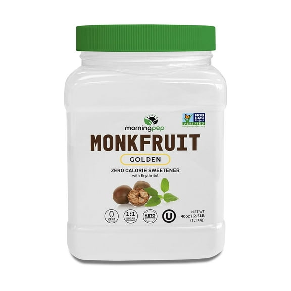 Morning Pep Monk Fruit Sweetener, Golden Sugar Substitute, Keto Friendly, 1:1 Sugar Replacement, Zero Calorie, Non-GMO, Kosher, Golden - 2.5 lb