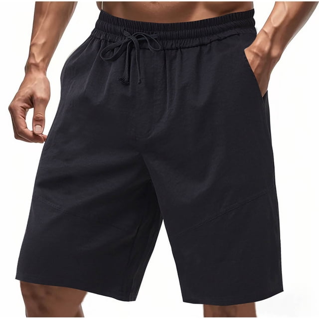 Shorts Décontractés pour Hommes Taille Élastique Shorts Cargo Shorts en Lin pour Hommes Taille Élastique Shorts à Cordon Shorts de Plage d'Été Décontractés