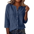 thumbnail image 2 of Only Moment Womens Tops 3/4 Sleeve V Neck Linen Blouses Business Casual Tops Zip Front V Neck Work Shirts Loose Fit Tunic Tops Navy,XL, 2 of 7