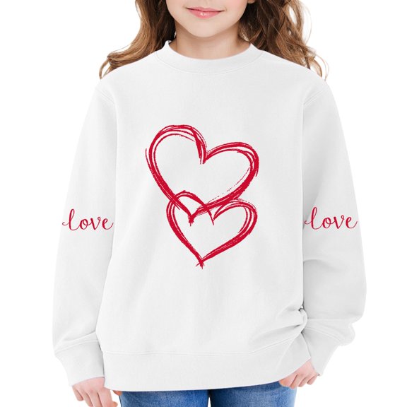 AUDeals Girls Cotton Love Heart Sweatshirt - Round Neck Long Sleeve Loose Fit Pullover Top for Kids Spring Fall Casual Wear