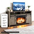 thumbnail image 3 of SESSLIFE 58" Fireplace TV Stand for TVs up to 65", Farmhouse Entertainment Center with Electric Fireplace, Sliding Barn Doors and Storage Cabinets, Washed Gray, 3 of 8