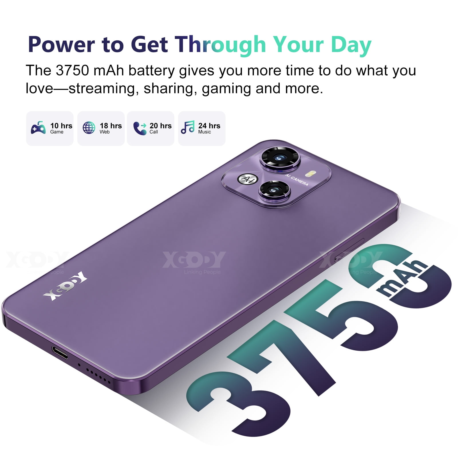 XGODY X18 4G T-Mobile Unlocked Cellphones, 16GB Unlocked Smartphone, 3750mAh Android phone,  6.5" Mobile Phone, Lavender