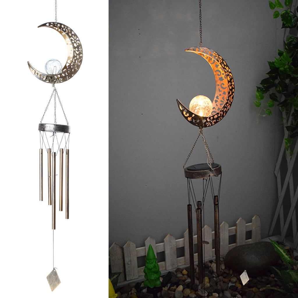 Elegant Solar Wrought Iron Hollow Moon Lamp Wind Chime Metal Multi-tube Hanging