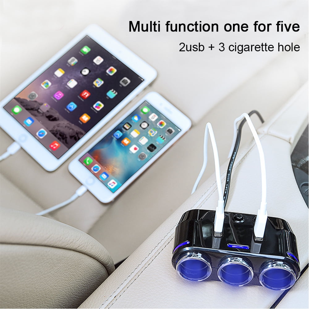 Reactionnx Car Cigarette Lighter Power Adapter, 3 Socket Dual USB