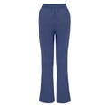 thumbnail image 4 of QLEICOM Womens Slacks Women's Wrinkle Free Relaxed Fit Straight Leg Pants Cotton And Linen Solid Drawstring Elastic Waist Long Straight Pants Wide Leg Pants Relaxed Fit Trousers Blue S, 4 of 8