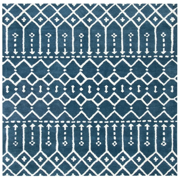 SAFAVIEH Himalaya Darin Geometric Wool Area Rug, Navy/Ivory, 6' x 6' Square