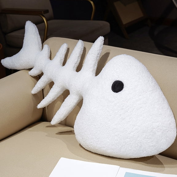 SFASYELY 17.7" Fish Skeleton Accent Pillow Creative Bone Shaped Decorative Cushion Sherpa Novelty Throw Pillow for Sofa Bed Couch Living Room Decor