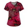 thumbnail image 1 of Women's Fashion Casual Short Sleeve V-Neck Halloween Printed Pocket Top, 1 of 3