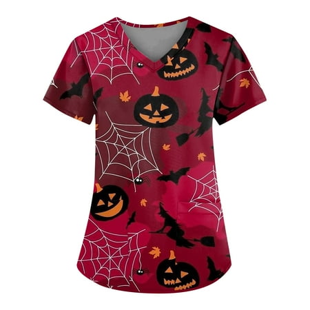 

Ovticza Womens Scrub Bottoms Halloween Pumpkin Printed Nursing with Pockets Nurse Scrub Tops for Women Uniforms Short Sleeve V Neck Basics Fitted Nursing Scrub Top Hot Pink 5XL