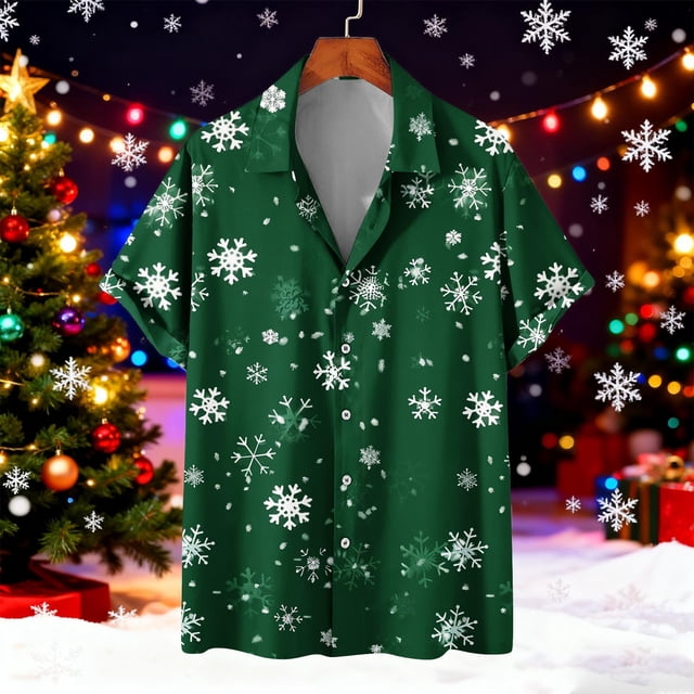 Blusa y camisa de manga corta con cuello vuelto para hombre Camisa de manga corta con estampado navideño para hombre Tops casuales con cuello vuelto Camisa Blusa Tops para hombre