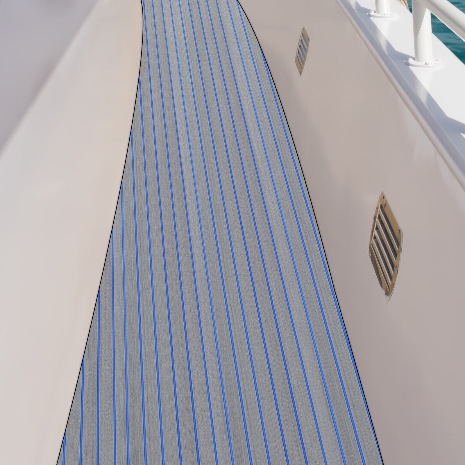 Boat Flooring EVA Foam Decking Sheet Faux Teak Marine Mat Marine Carpet Cooler Tops Seating Non-Slip Self-Adhesive Flooring Material for Motorboat RV Yacht Kayak Swimming Pool 95" x 24"