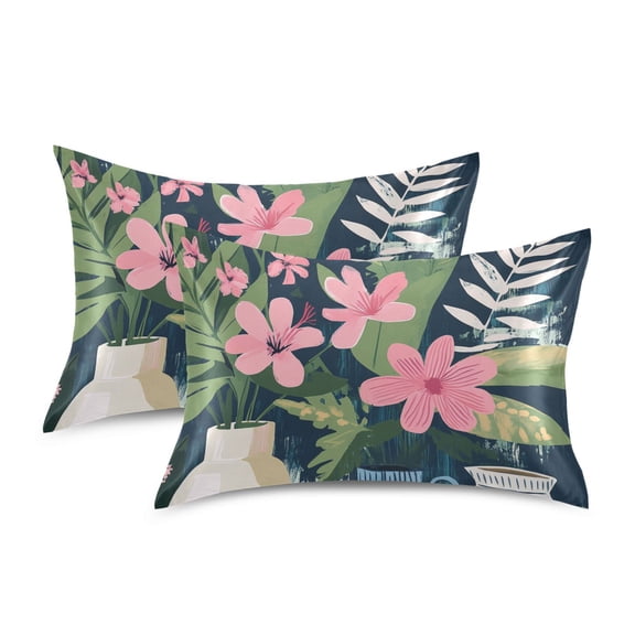 Yayeee Pillowcase Standard Size Set of 2 Satin Wrinkle Resistant Pillow Case, Green Floral