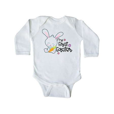 

Inktastic My 1st Easter with Cute Bunny and Carrot Gift Baby Boy or Baby Girl Long Sleeve Bodysuit