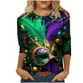 thumbnail image 2 of Mardi Gras Shirt Women Plus Size Cute Graphic Crew Neck Funny Tee Tops Casual Trendy 3/4 Sleeve Party Carnival Pullover Holiday New-Orleans Tunic Shirts, 2 of 6