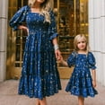 thumbnail image 6 of IBTOM CASTLE Mommy and Me Matching Dresses Floral Printed Ruffled Lantern Sleeves A-Line Long Dress Mom Daughter Matching Outfits L Blue Stars, 6 of 8