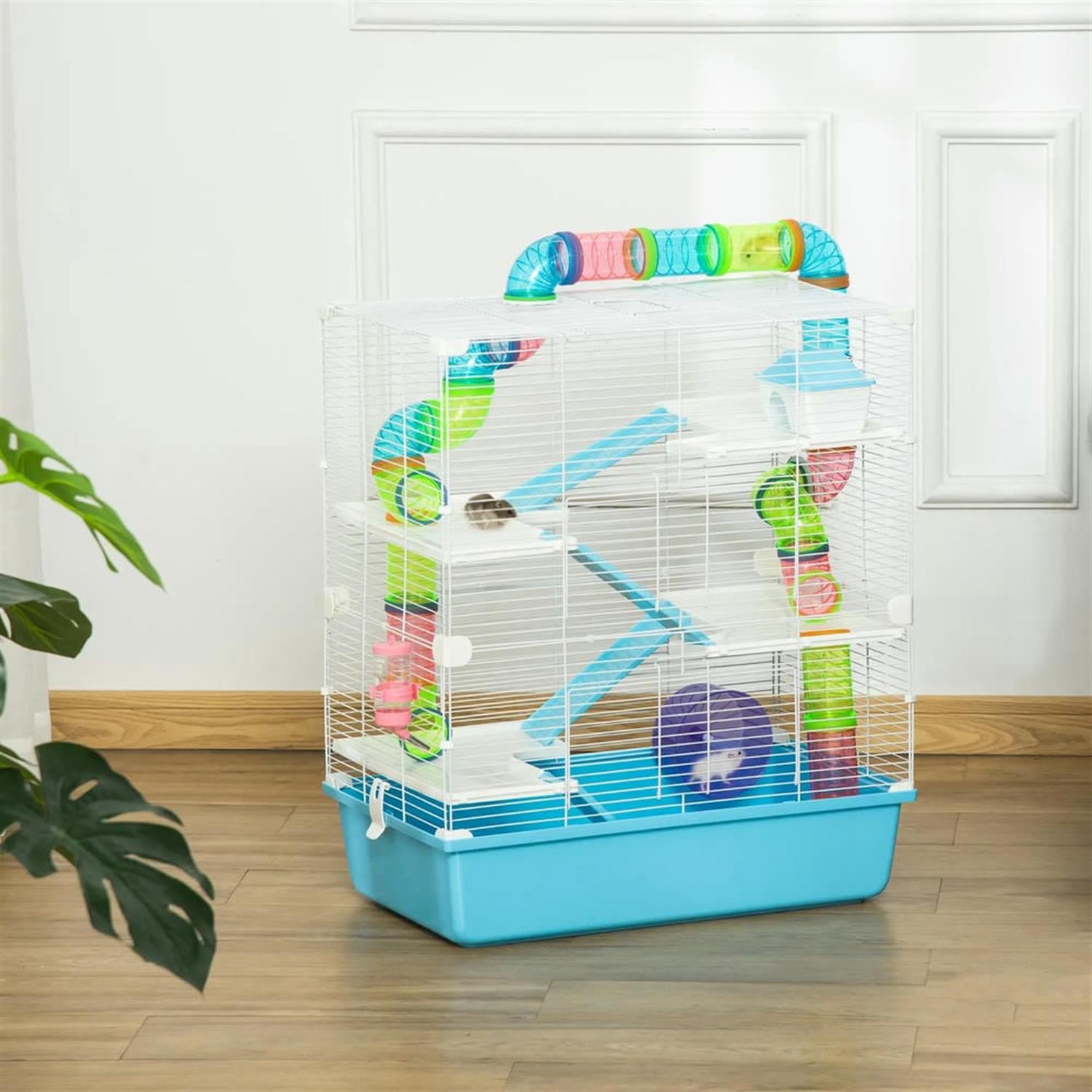 Kadyn 23" 5 Tiers Hamster Cage, Rodent Gerbil Mouse Mice Rat Wire Cage with Exercise Wheels and Water Bottle for Small Animal Habitats, Blue