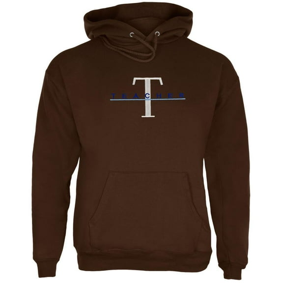 Teacher Big T Logo Embroidery Brown Adult Pullover Hoodie - Medium