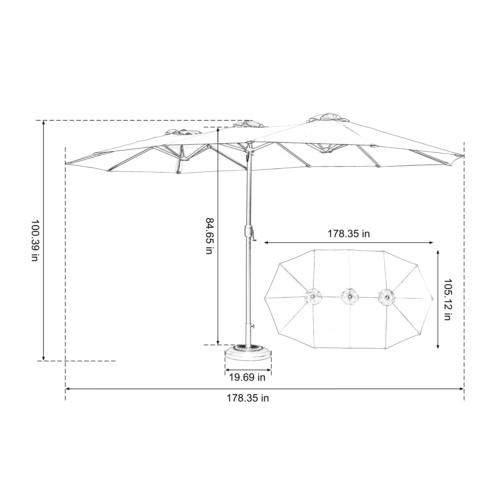 Leumius Large Patio Umbrella,Outdoor Double-Sided Rectangle Big Market Umbrella with Crank Stand,Outside Umbrellas for Poolside Lawn Backyard,Dark Blue(No Base)