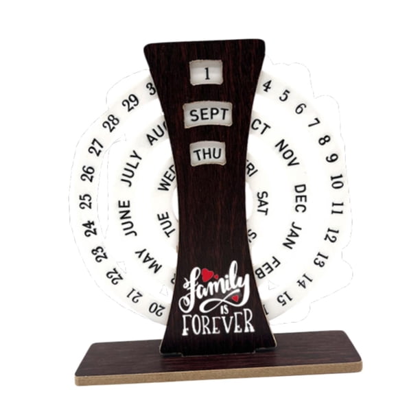 Calendario perpetuo de disco de madera Adorno de mesa Calendario de escritorio giratorio para Columna