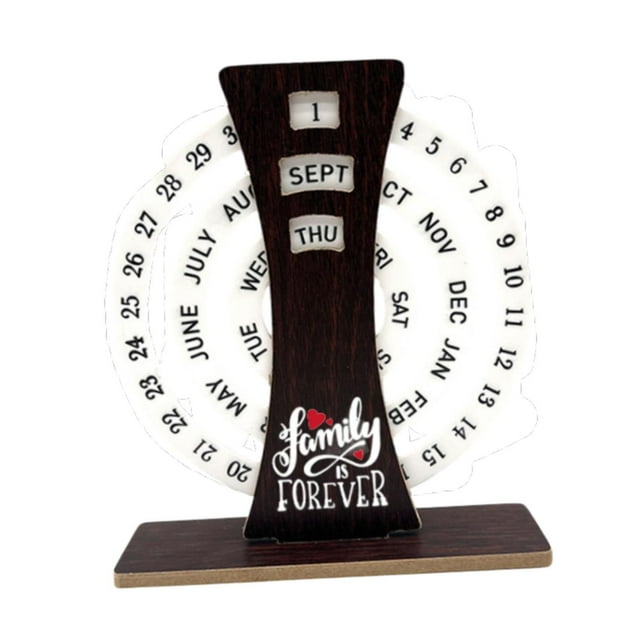 Calendario perpetuo de escritorio con forma de disco de madera, fecha, semana, mes, adorno giratorio para mesa. Columna
