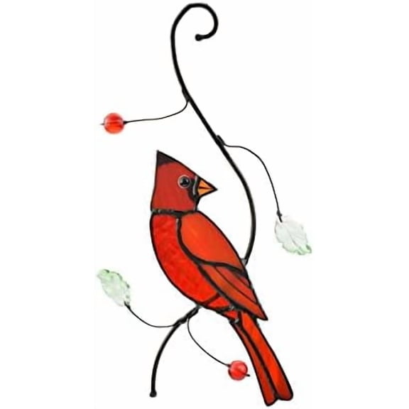 Bigger Cardinal Stained Glass Window Hangings Cute Birds Suncathers for Window Monthers Day Gifts$$Garden & Patio