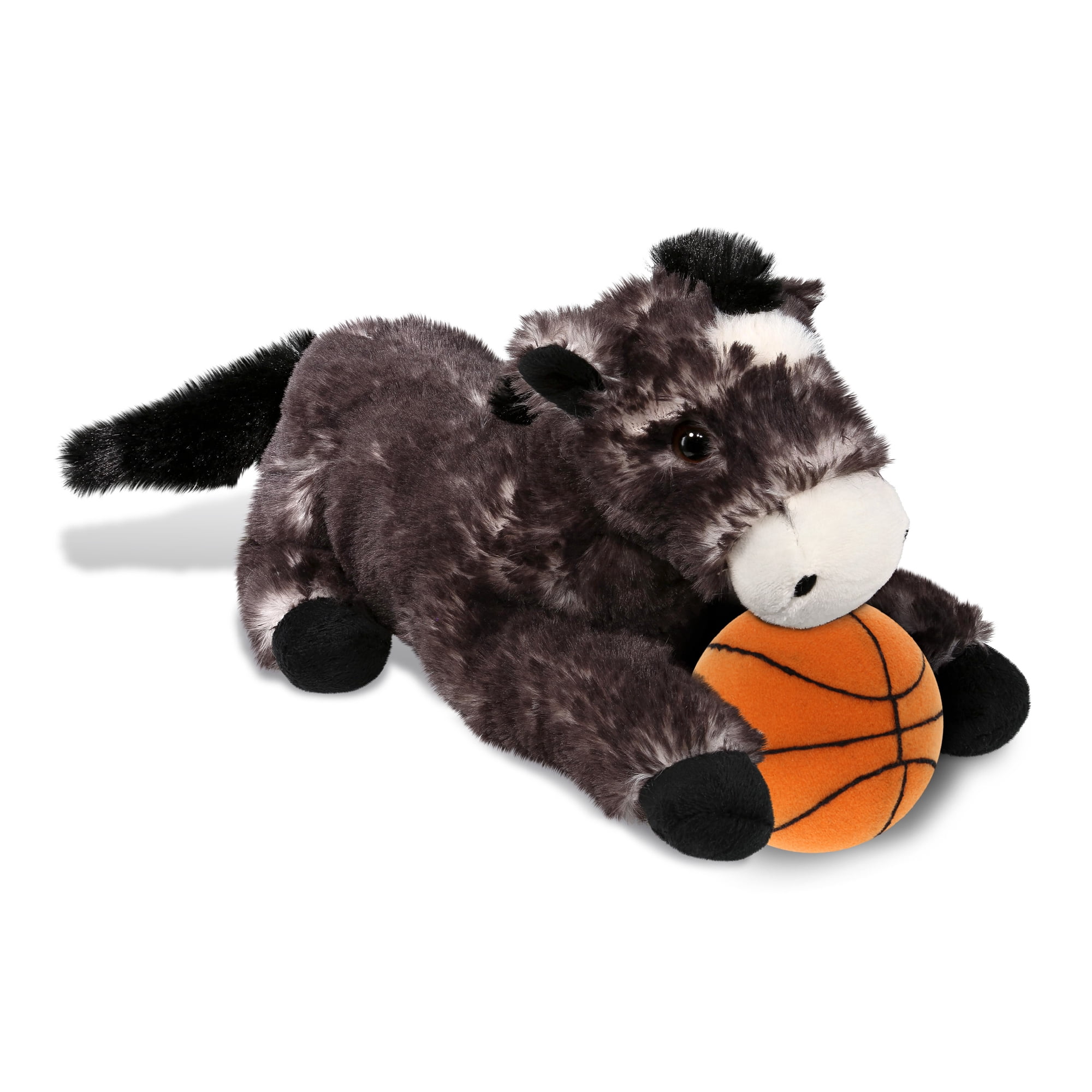 DolliBu Lying Black Horse Stuffed Animal with Basketball Plush – Soft Huggable Horse, Adorable Playtime Plush Toy, Cute Farm Life Gift Plush Doll Animal Toy for Kids and Adults – 10.5 Inches