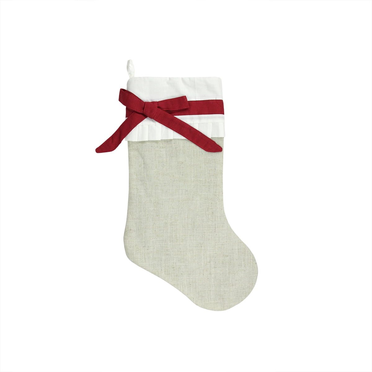 21 Rustic Chic Burlap Christmas Stocking With Pleated Off White Linen Cuff And Red Bow Walmart Com Walmart Com