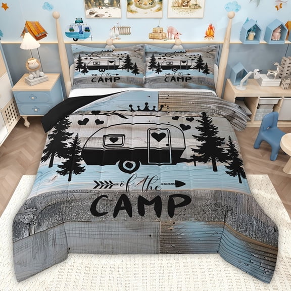 jejeloiu Camper Car RV Twin Comforter Sets,Travel Trailer Bedding Set For Men Women Reversible 2-Piece