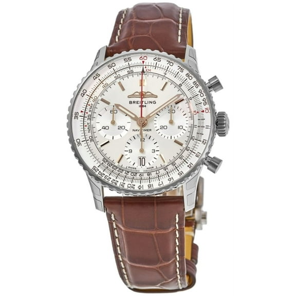 Breitling Navitimer B01 Chronograph 41 Automatic Silver Dial Leather Strap Men's Watch AB0139211G1P1