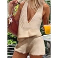 thumbnail image 4 of Women'S 2 Piece Outfits Deep V Neck Sleeveless Tank Tops and Shorts Summer Vacation Sets Rice L, 4 of 7