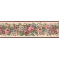 thumbnail image 1 of Papier Peint Floral Vintage Bordure avec Roses Rouges et Roses avec Feuilles Vertes sur Fond Beige, 7 Pouces par 15 Pieds, 1 of 2