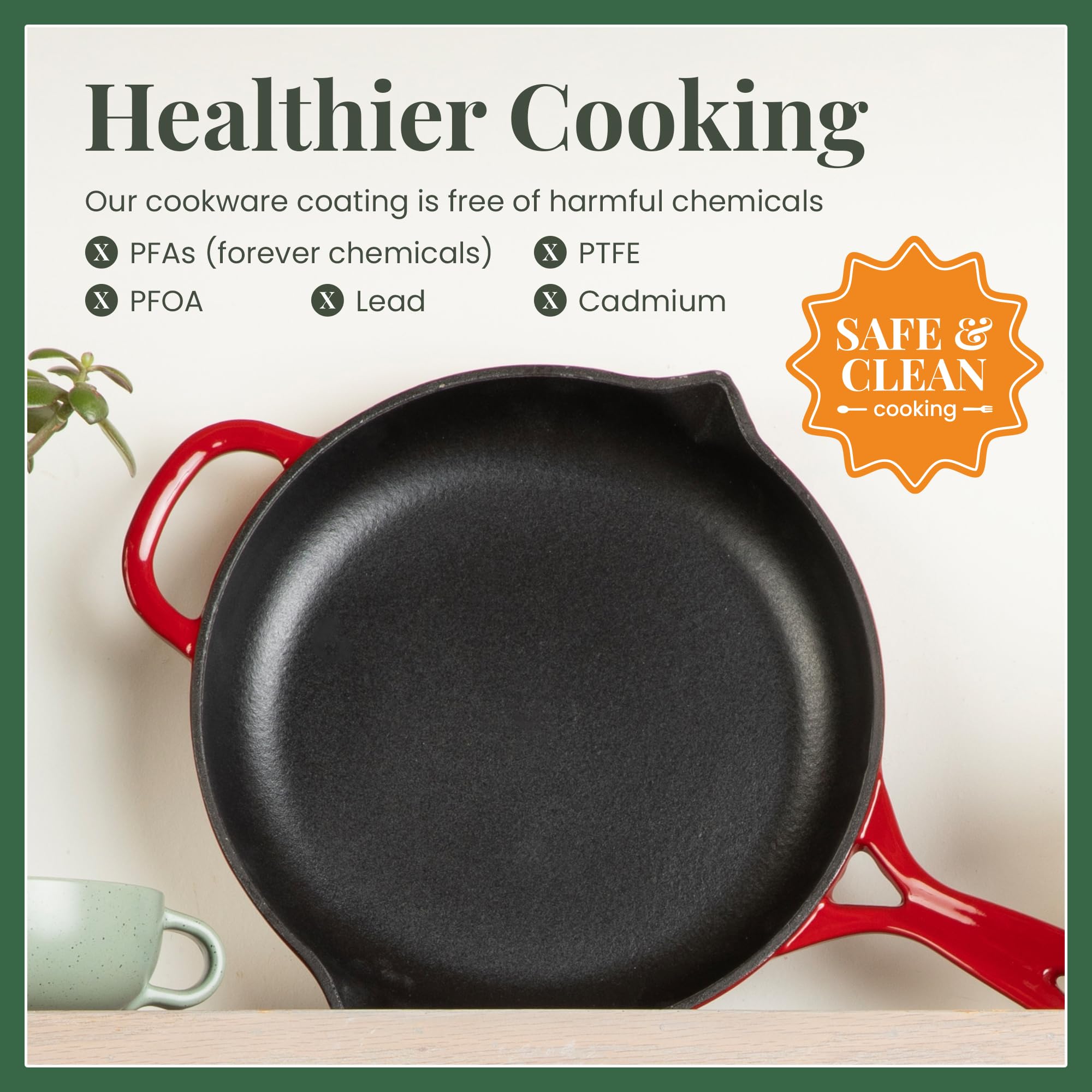 Larder & Vine 10 inch Enameled Cast Iron Skillet | Non Stick, Non Toxic, Oven Safe 500F