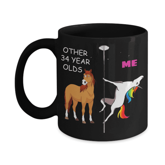 34th Birthday Gift for Women - Other 34 Year Olds Me Unicorn Coffee Mug - Black Porcelain Coffee 11 oz